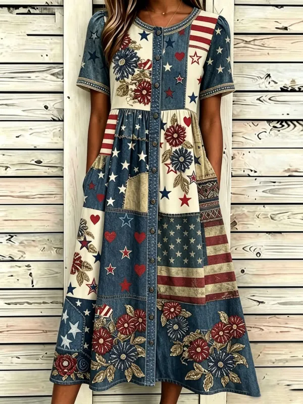 Women'S Casual American Independence Day Print Art Casual Dress