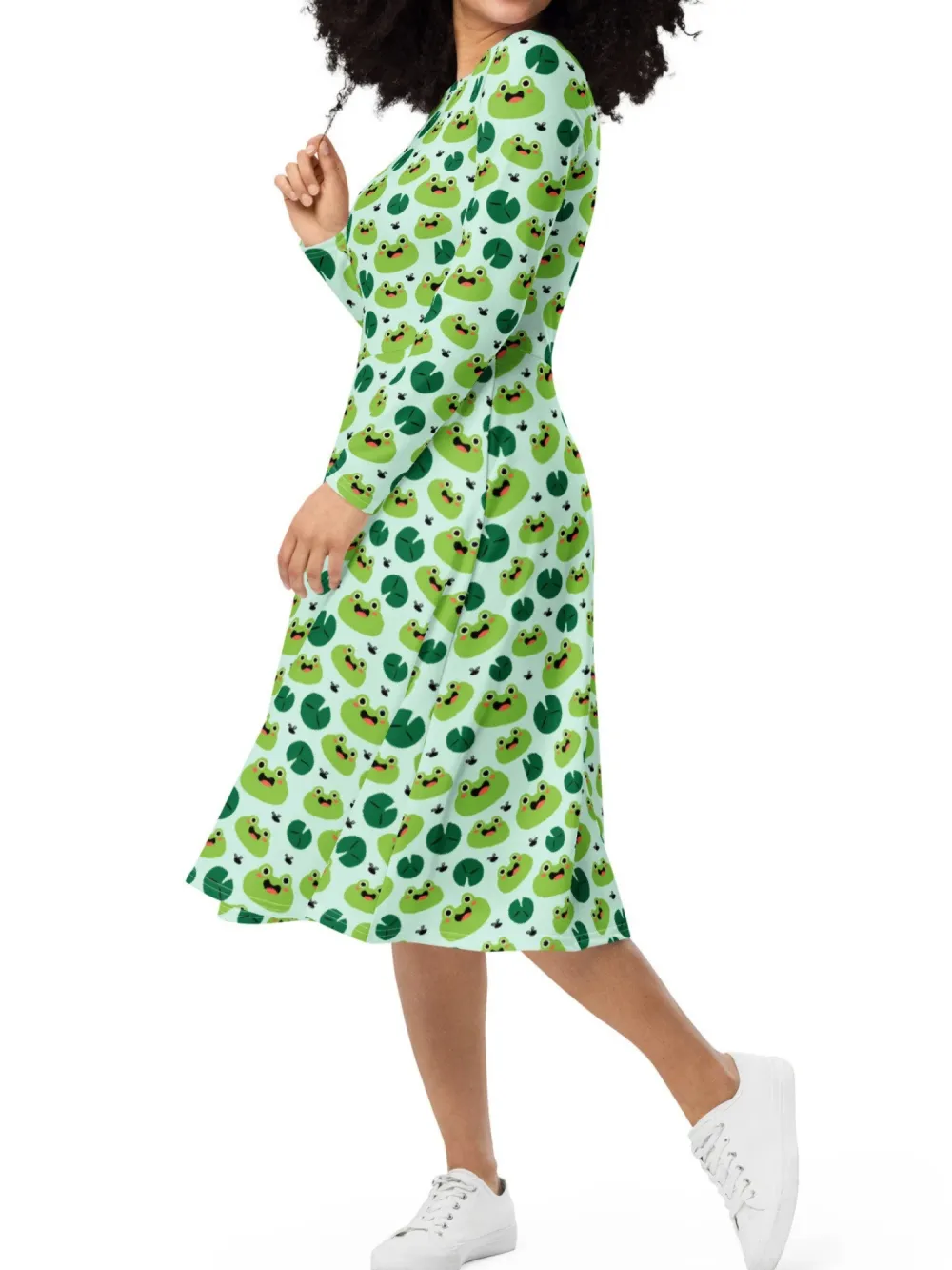 Frog Print Casual Dress with Pockets