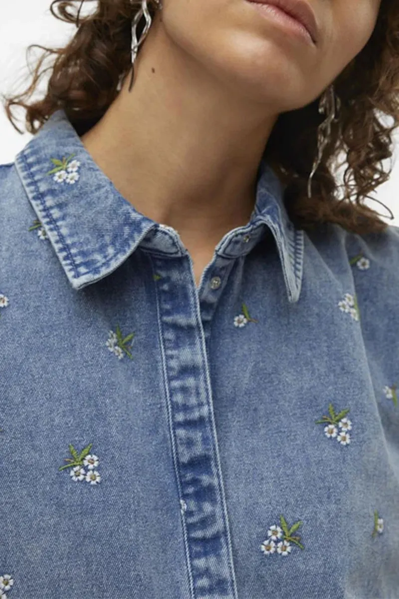 Floral Printed Denim Button Up Shirts
