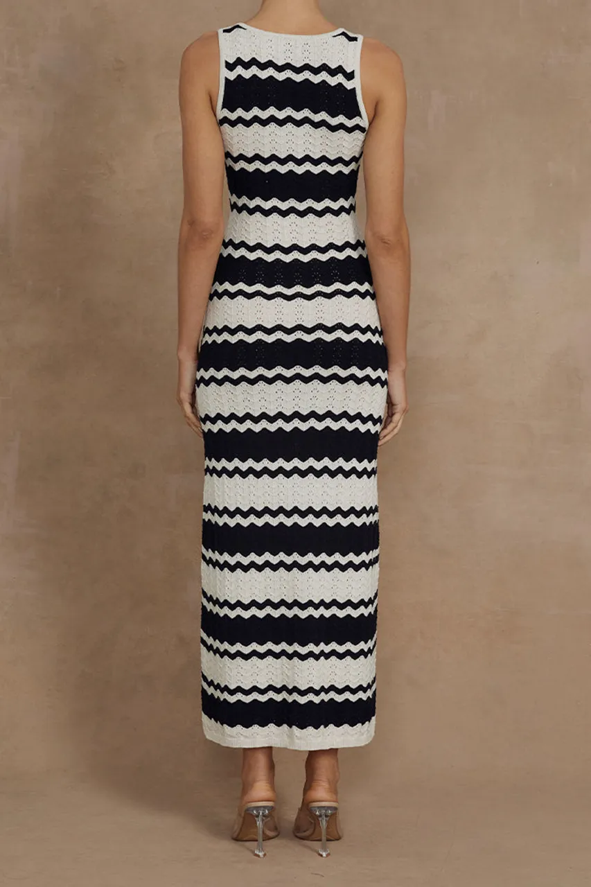 Striped Sleeveless Cut Out Midi Dress