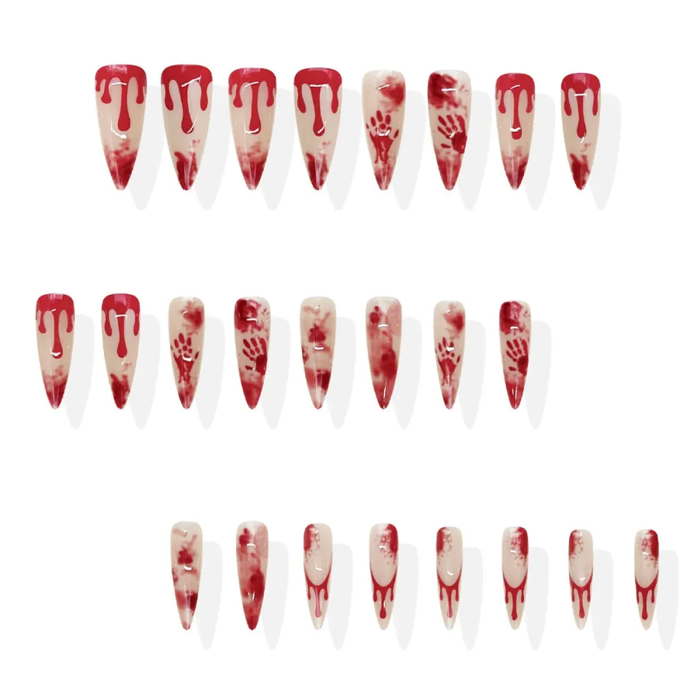Nailhour 24Pcs Halloween Long Stiletto Red Press On Nails