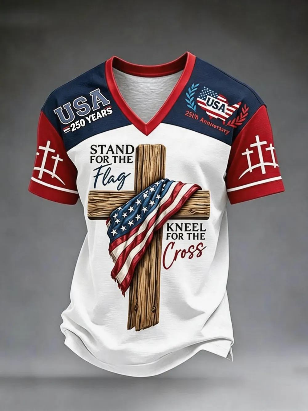 Men' American Flag Cross Printed Casual T-shirt
