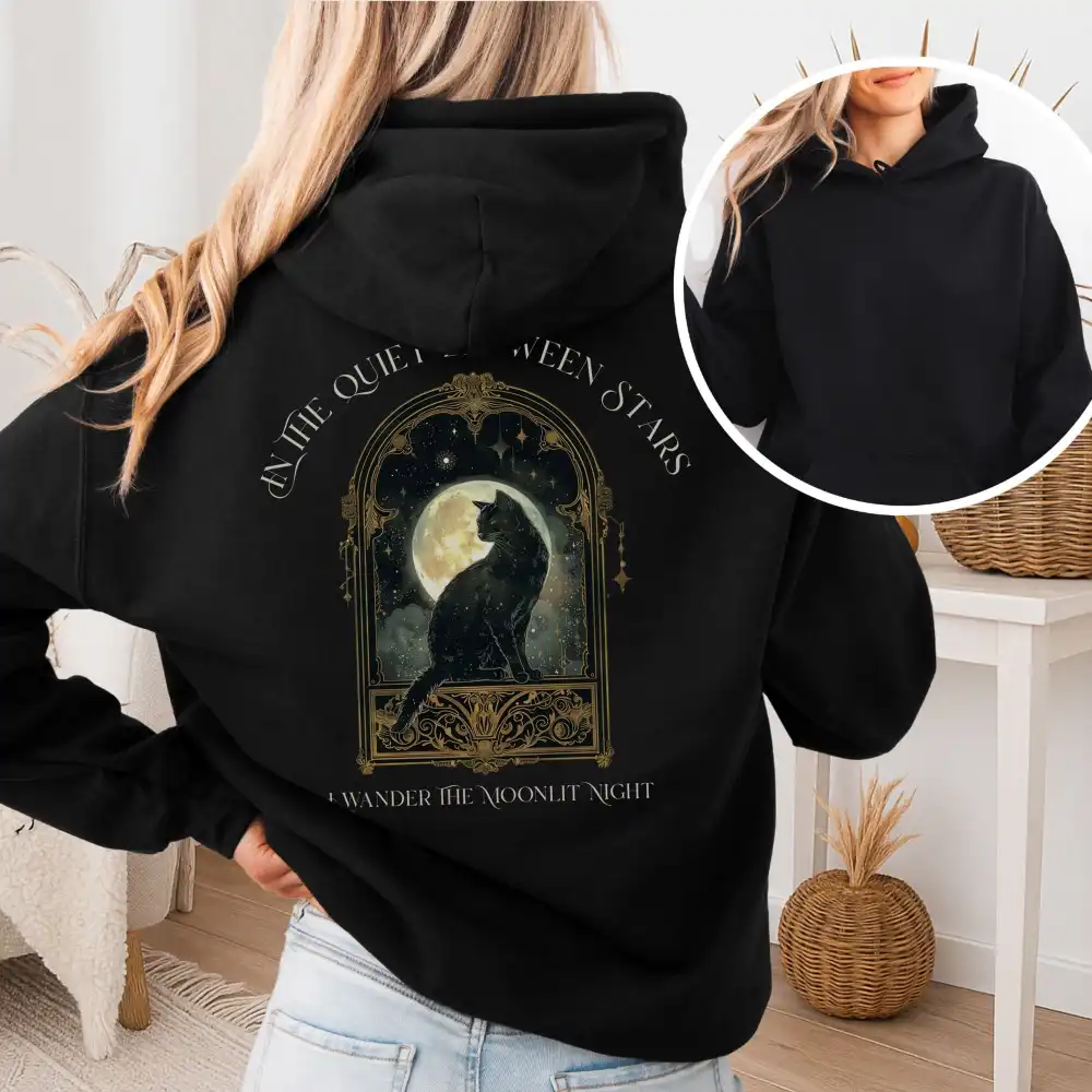 In the Quiet Between Stars Moonlit Cat Hoodie
