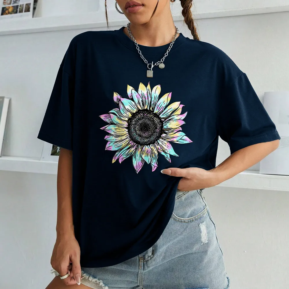 Magenta And Yellow Sunflower Design T-Shirt