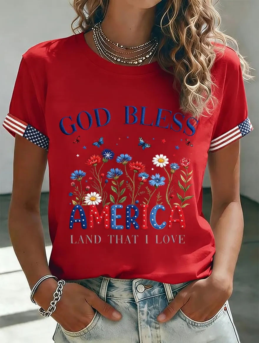Women'S American Independence Day 250Th Anniversary Printed Short Sleeved T-Shirt