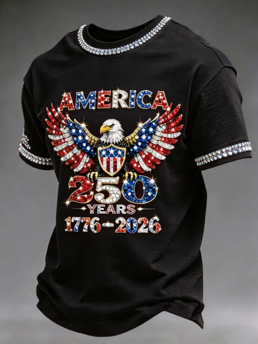American 250th Anniversary Rhinestone Design Men's T-Shirt