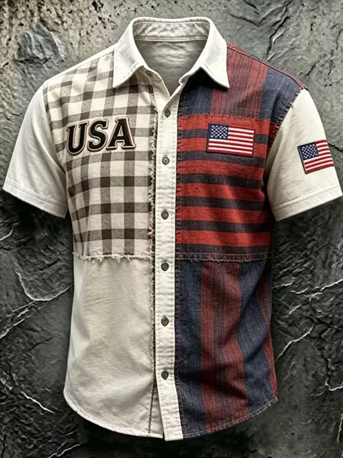 Men'S Casual American 250Th Anniversary Personalized Printed Lapel Shirt