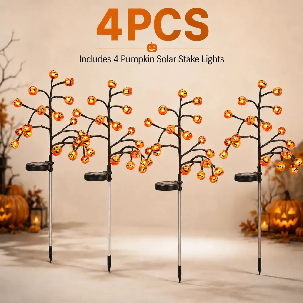 Solar Pumpkin Stake Lights - 20-Head Halloween Outdoor Garden Decor