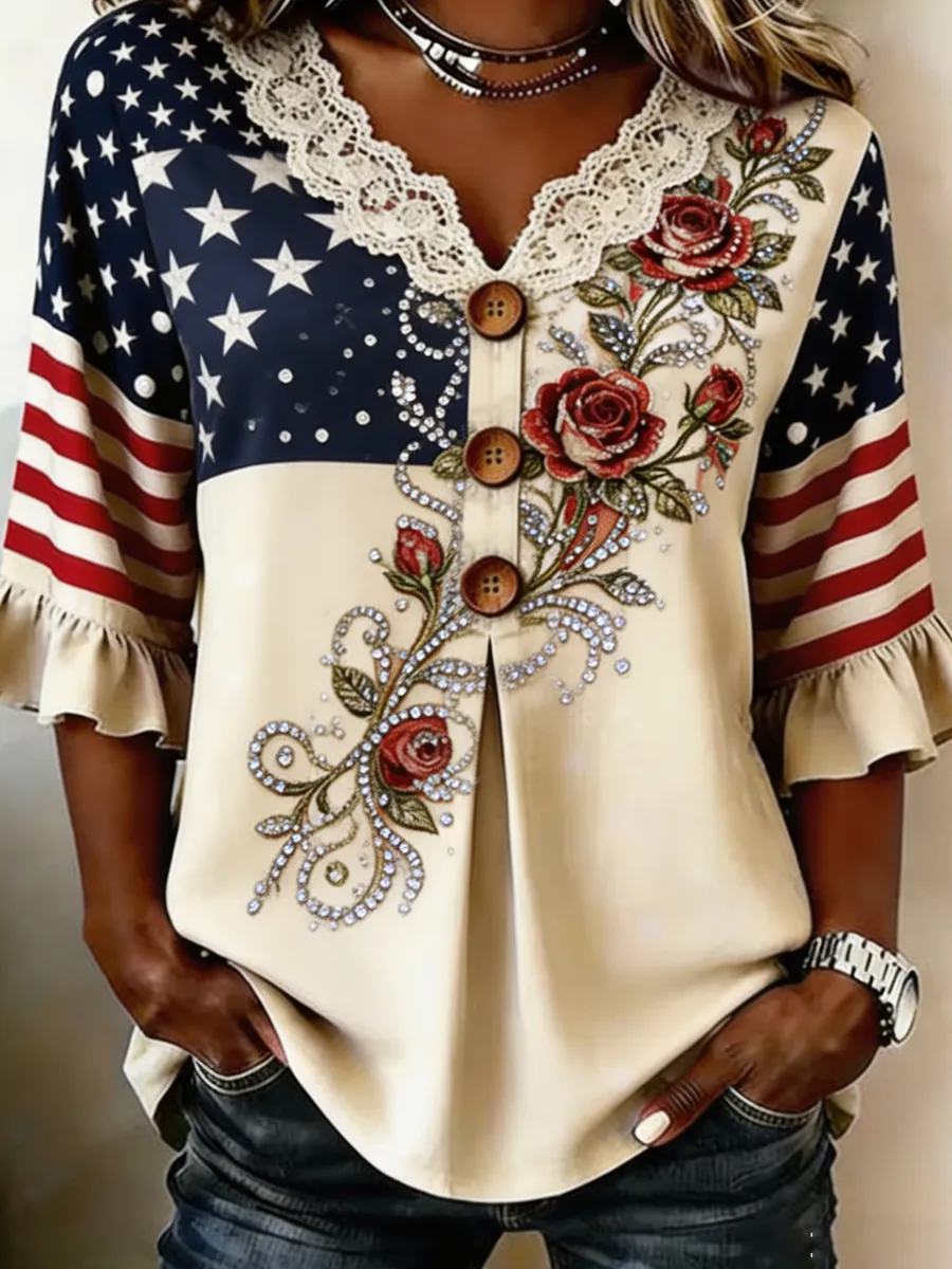 Women's 250th Anniversary Printed Half Sleeve Casual Shirt