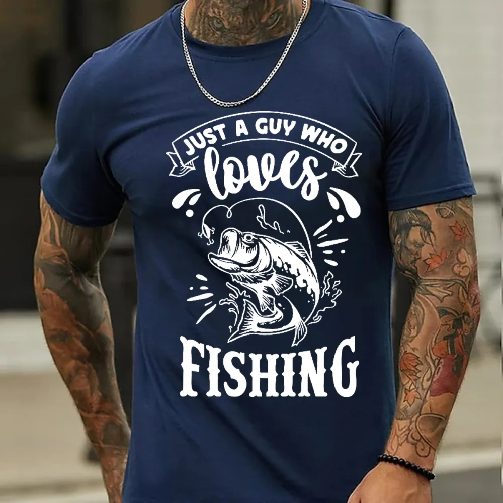 Guy Focused Fishing Loving Graphic T-Shirt