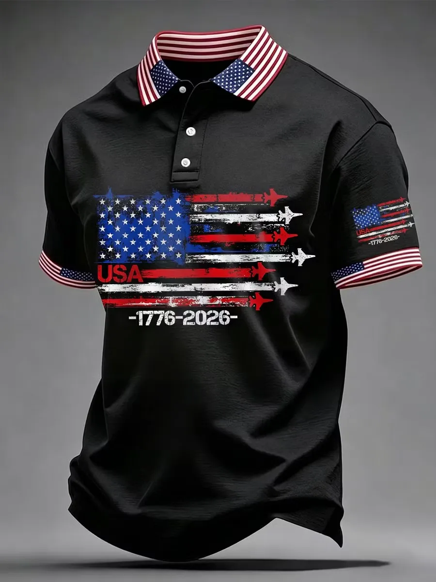Men'S Casual 250Th Anniversary Celebration Of The Founding Of The United States Personalized Printed Polo Shirt