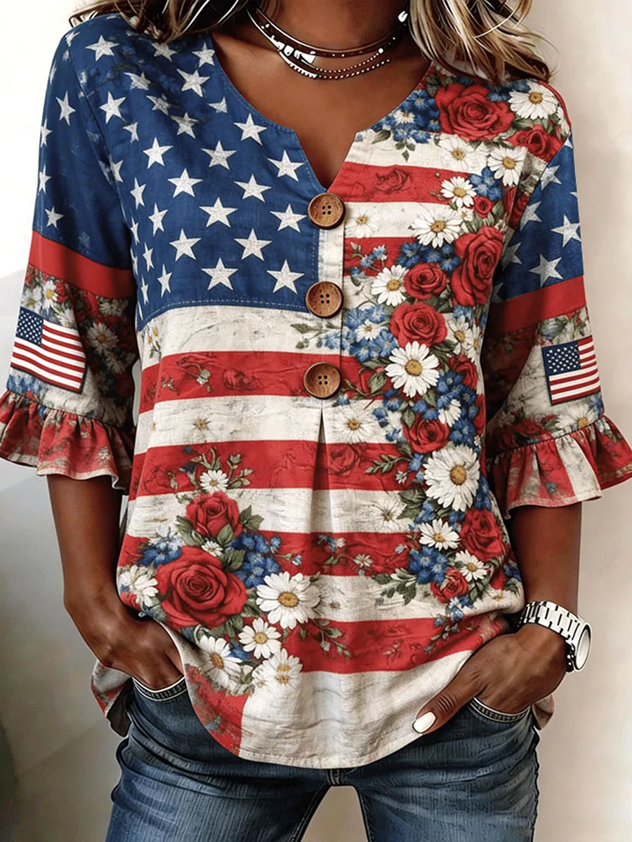 Women'S 250Th Anniversary Print Casual Blouse