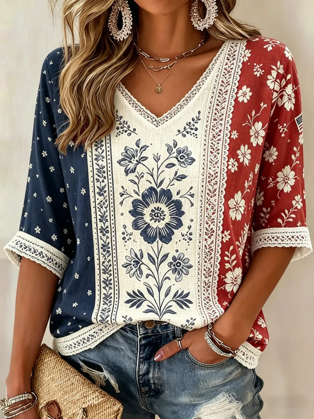 Women'S Retro Independence Day Art Printed Casual T-Shirt