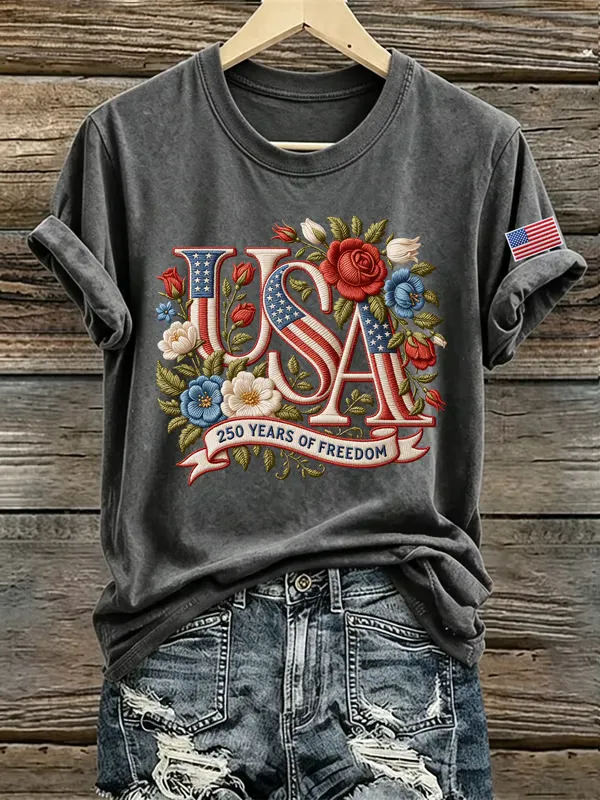 Women's Casual USA 250th Celebration Print Short Sleeve T-shirt