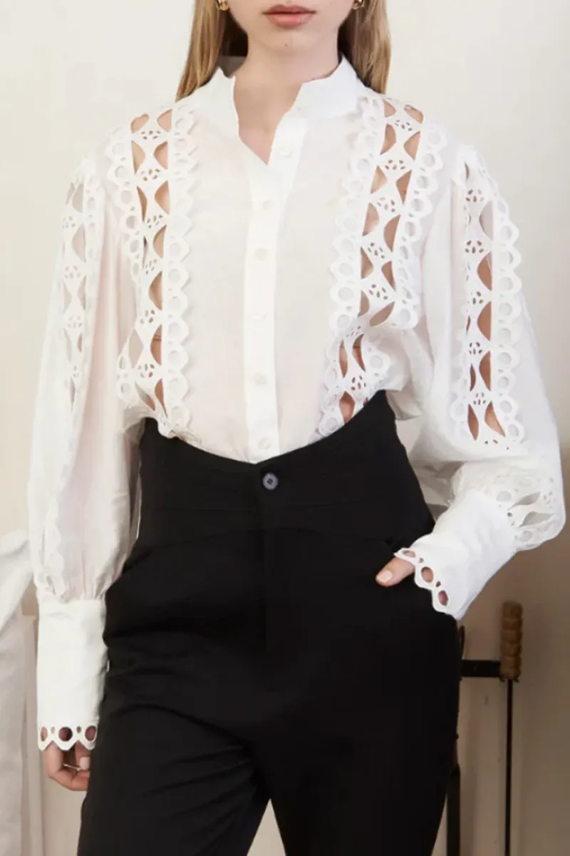 Cutout Detail Eyelet Embroidered Shirts