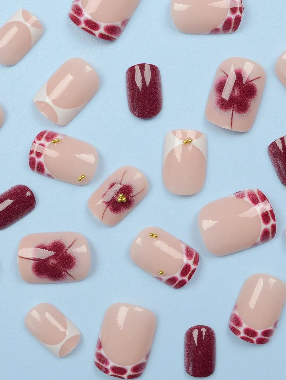 Nailhour 24pcs Leopard Petal & Solid Square Almond Short False Nails