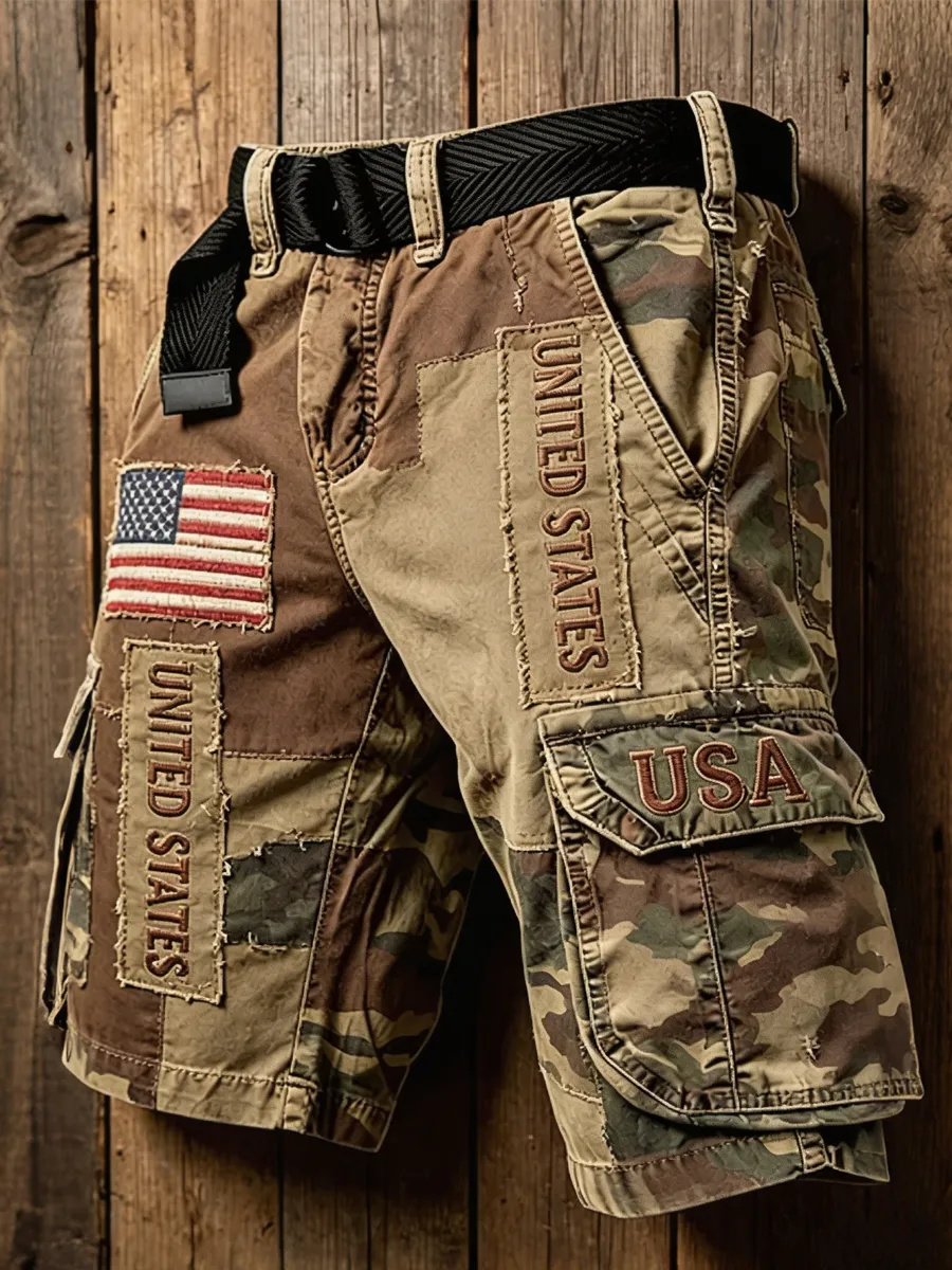 Men's Vintage Camo USA Print Casual Shorts