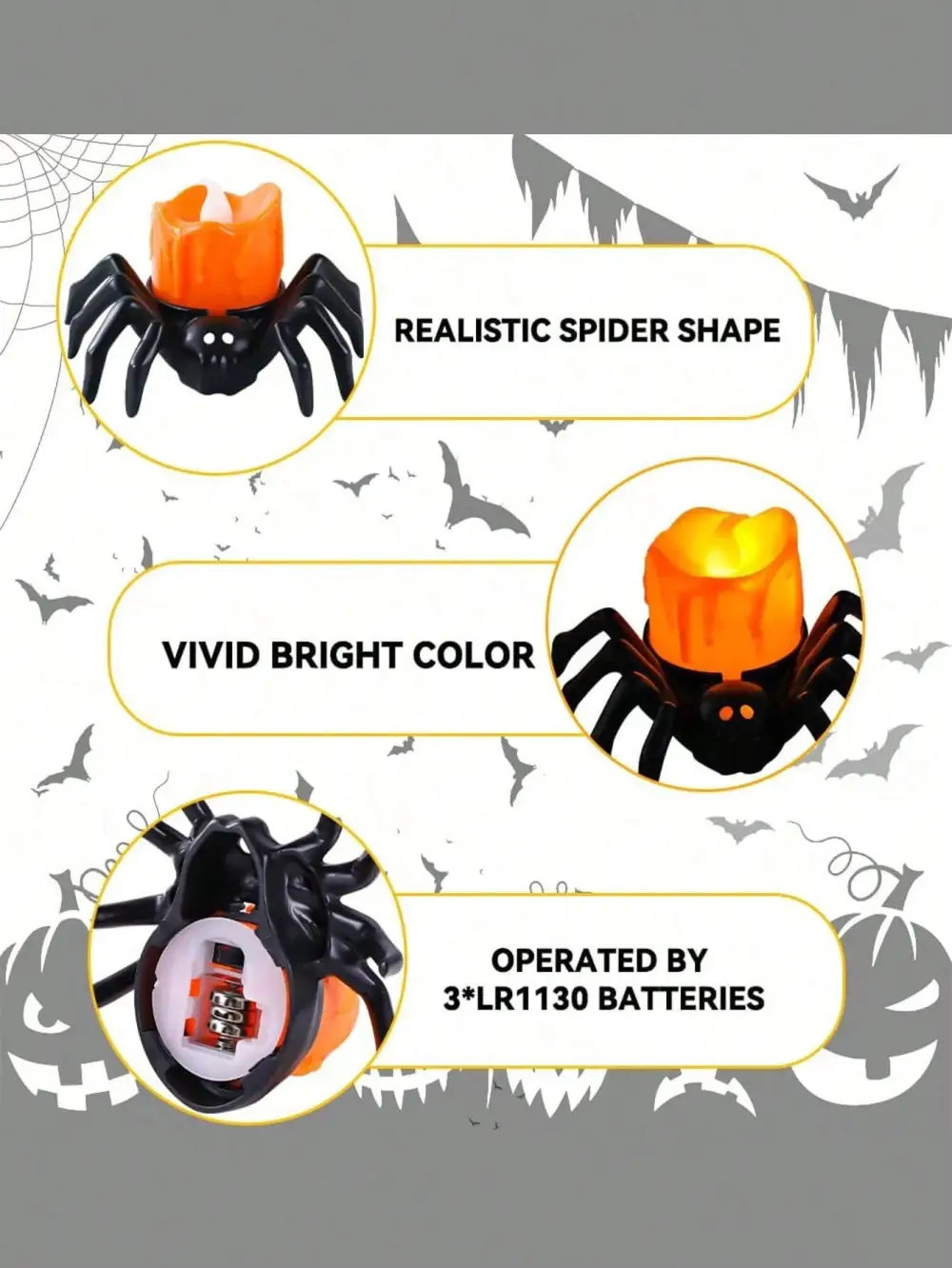 6Pcs Halloween Spider Shaped Tea Light Candles
