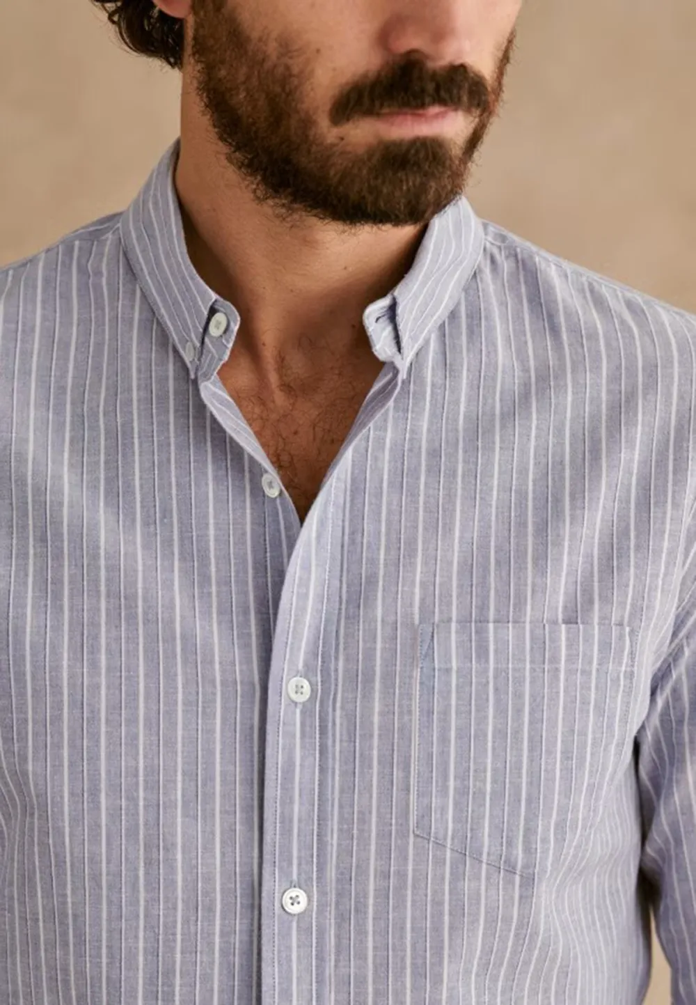 Cotton Linen  Shirt-Blue White Stripes