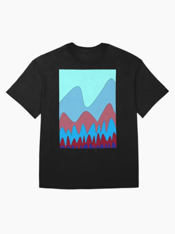 Mountain Abstract Blue and Burgundy  Oversized T-Shirt