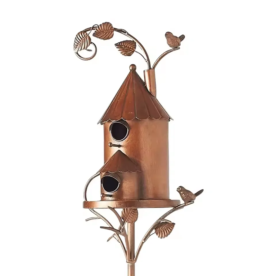 Birdhouse Garden Stakes Metal Bird House