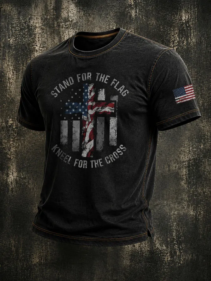 Men'S Stand For The Flag Kneel For The Cross   T-Shirt