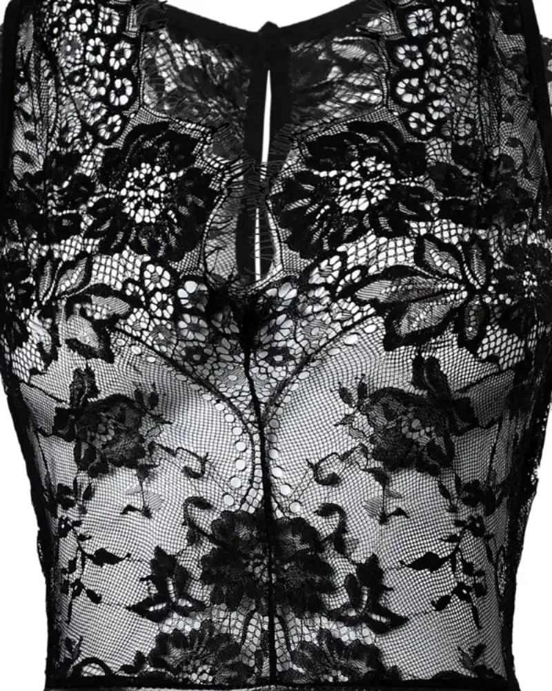 Contrast Lace Sleeveless Pu Leather Bodycon Dress