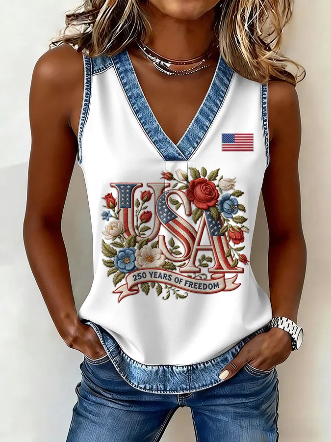 Women's Flag  Print Sleeveless Top