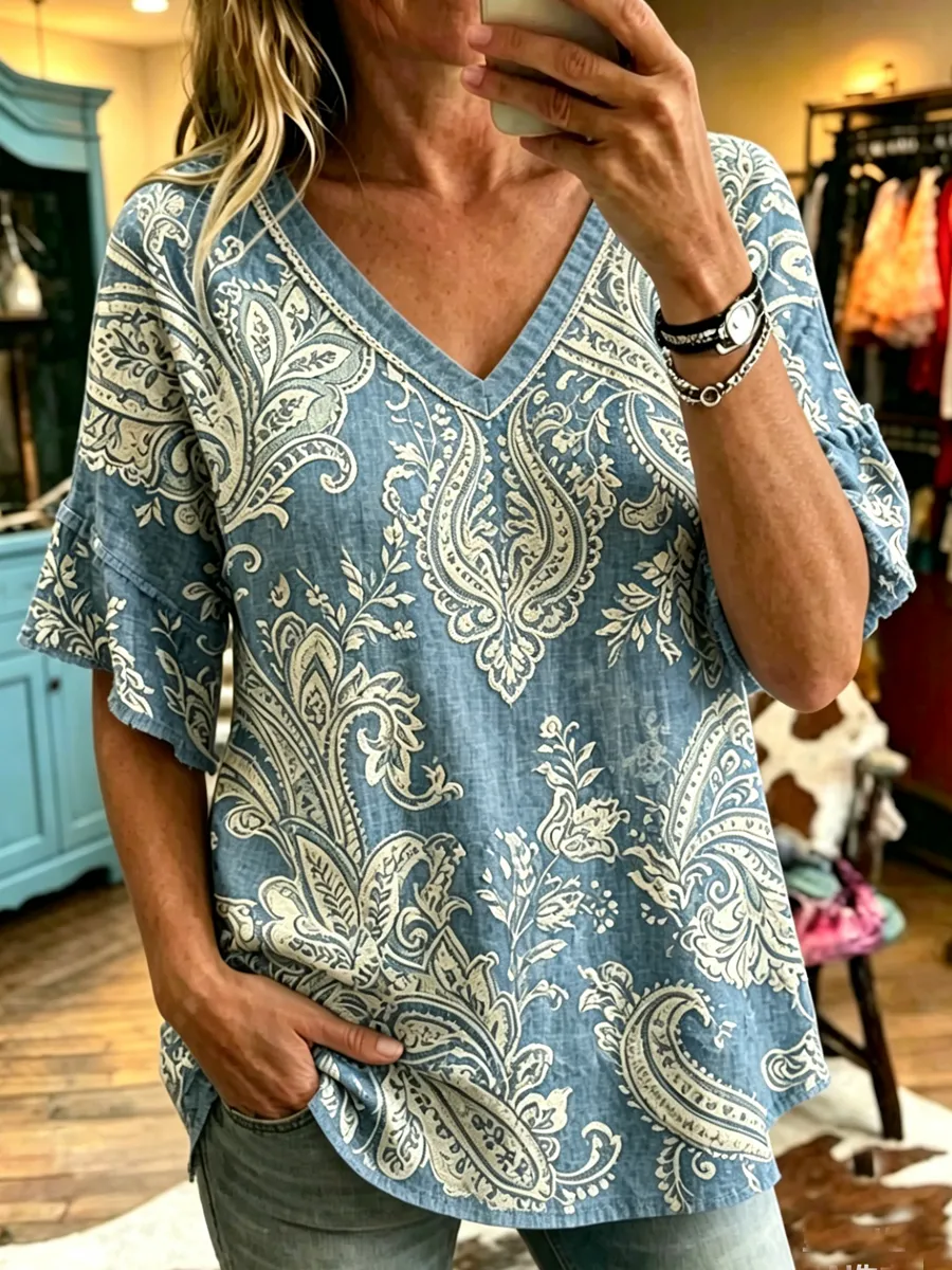 Women's retro floral art top
