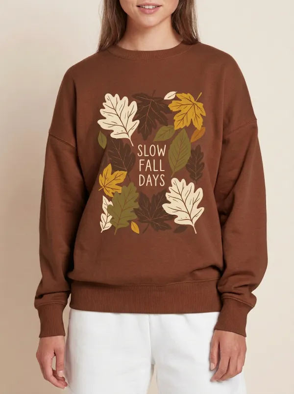 Slow Maple Leaf Printed Women's Graphic Sweatshirt