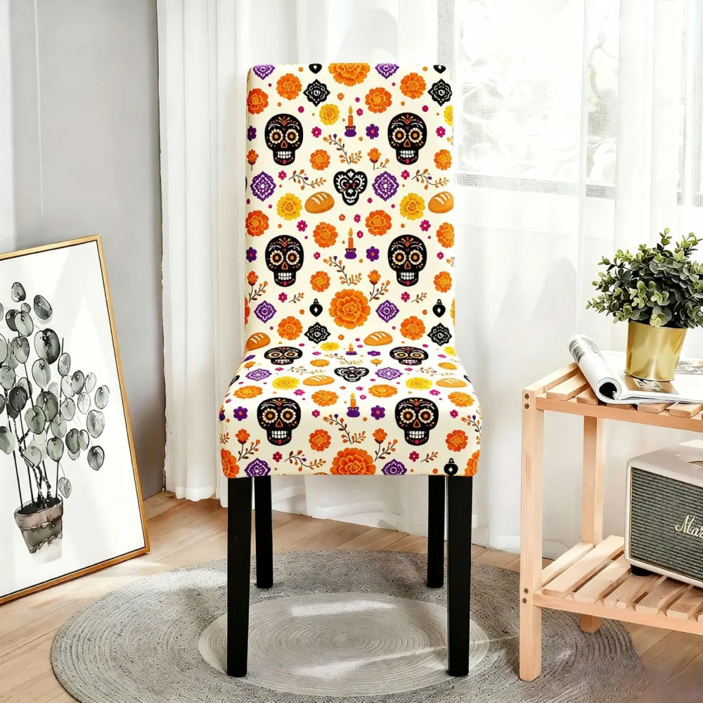 2Pcs Halloween Flower Skull Dining Chair Decoration Chair Cover