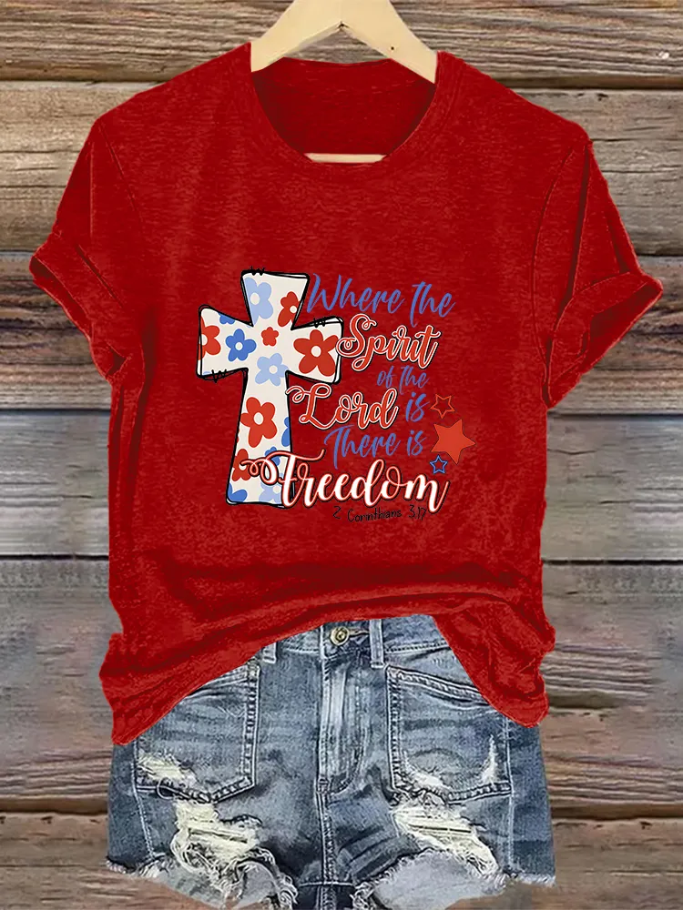 Woman'S Where The Spirit Of The Lord Is There Is Freedom Crew Neck Short Sleeve T-Shirt