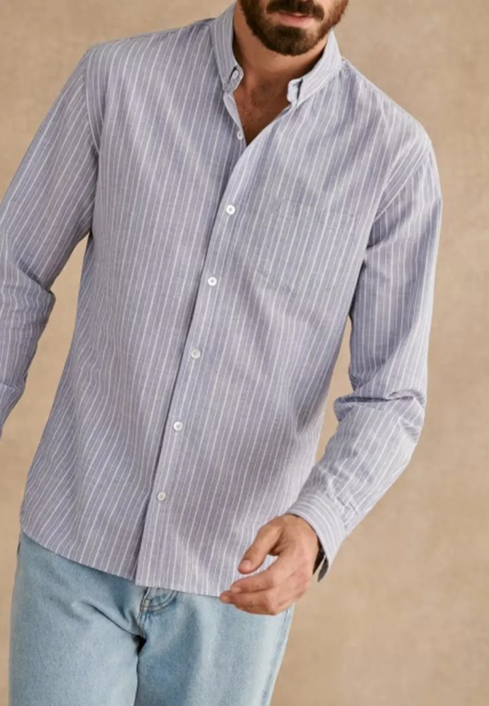 Cotton Linen  Shirt-Blue White Stripes