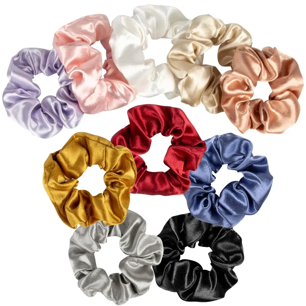 A Set Of Ten Large Hair Ties In Soft, Neutral And Multi-Colors.