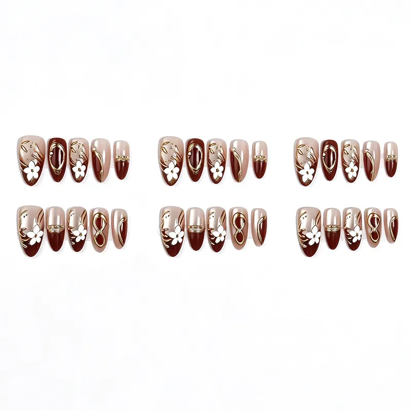 Nailhour 30Pcs Red 3D Cat Eye Medium Almond Press On Nails