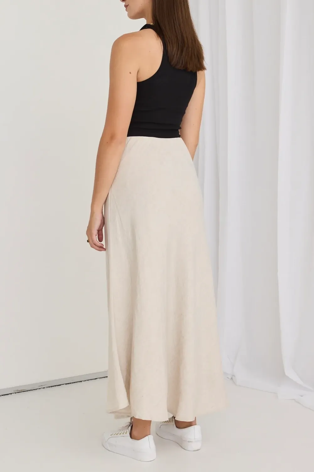 Natural Linen Bias Cut Maxi Skirt