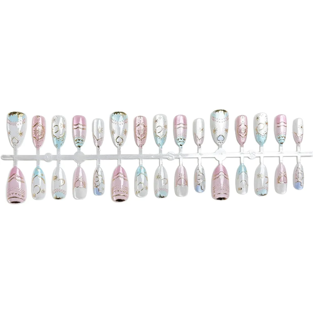 Nailhour 30Pcs Vintage Gilded Medium Almond French Press On Nails