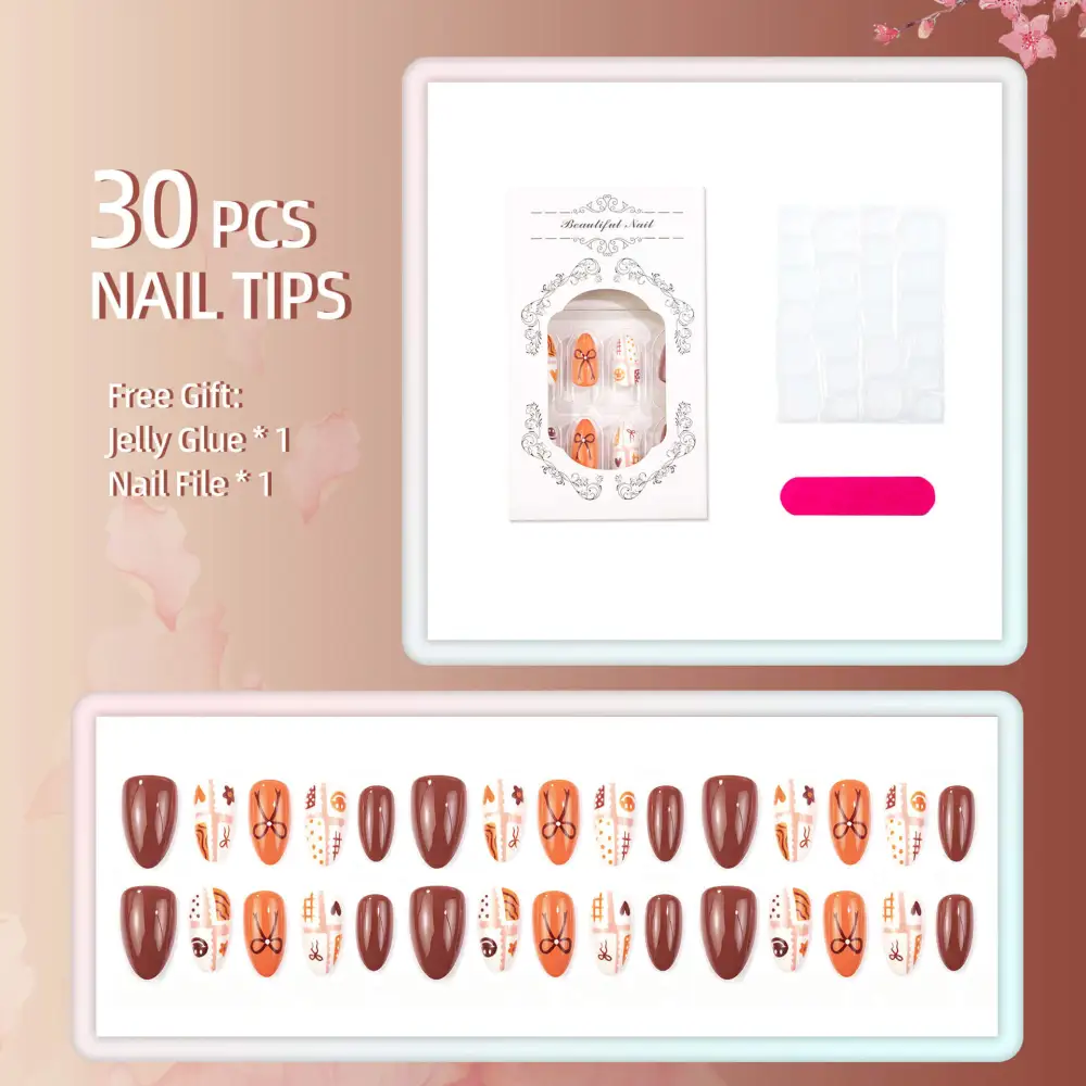 Nailhour 30Pcs Vintage Autumn Medium Almond Press On Nails