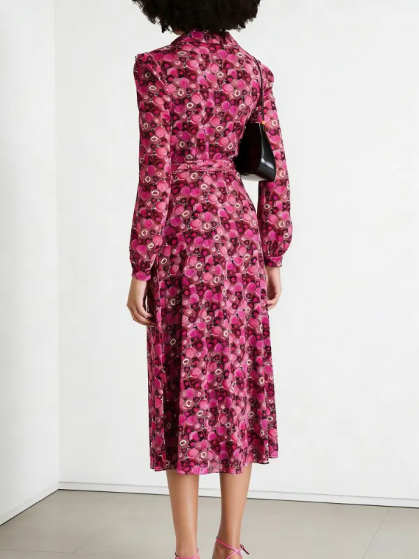 Tied Waist Floral Long Sleeve Dress