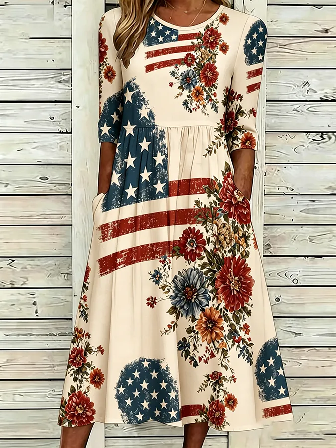 omen's casual cotton and linen dress commemorating the 250th anniversary of patriotism