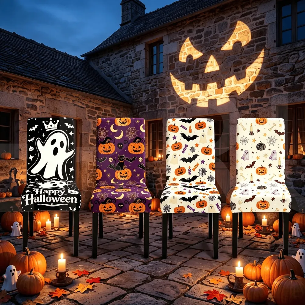 2Pcs Halloween Flower Skull Dining Chair Decoration Chair Cover
