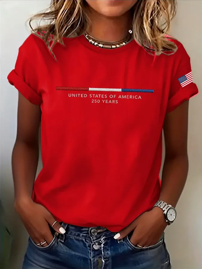 Women's American Independence Day 250th Anniversary Printed Short sleeved T-shirt