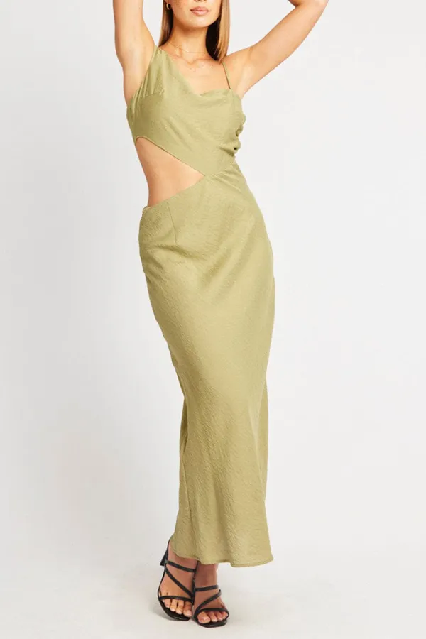 Green Maxi Dress Cut Out Detail