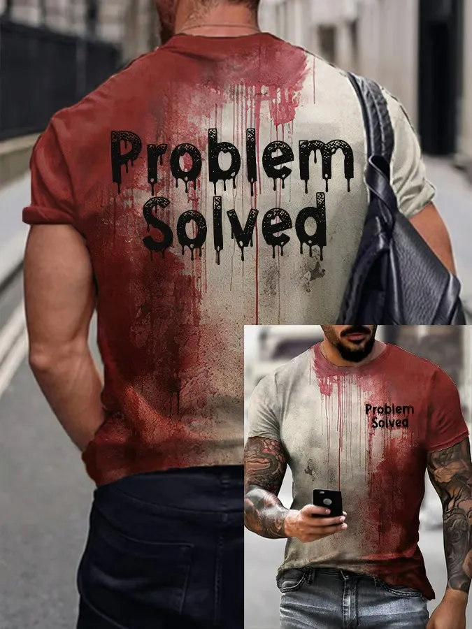 Men's Bloody Problem Solved Halloween Print T-Shirt