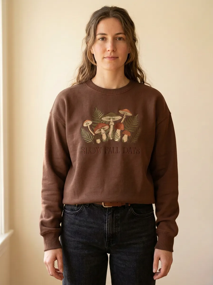 Mushroom Fern Embroidered Women's Graphic Sweatshirt