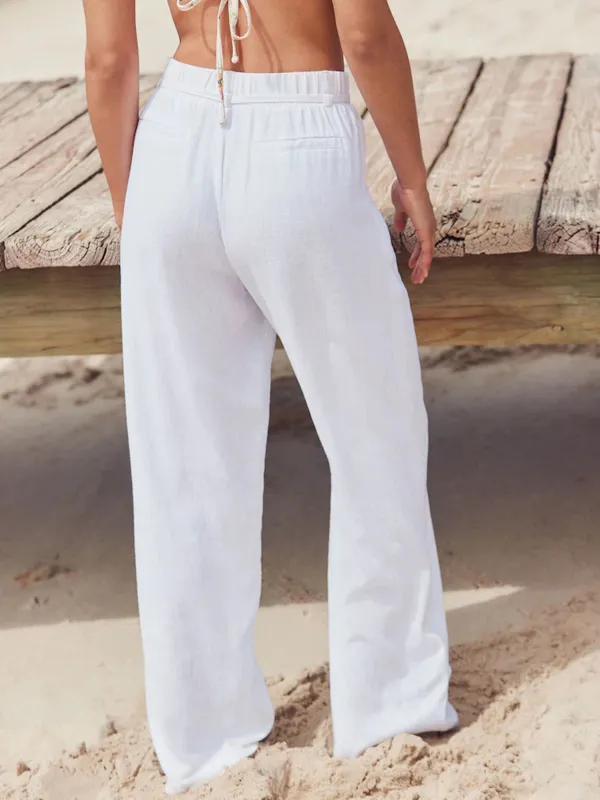 Wide Tie Waist Wide Leg Linen Blend Pants
