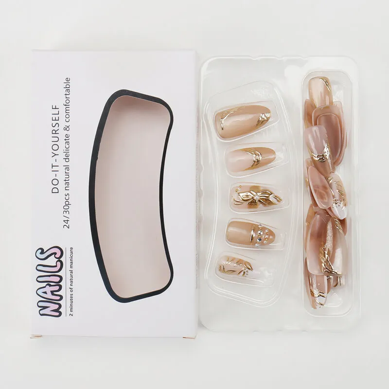 Nailhour 30Pcs French Floral 3D Glitter Medium Almond Press On Nails