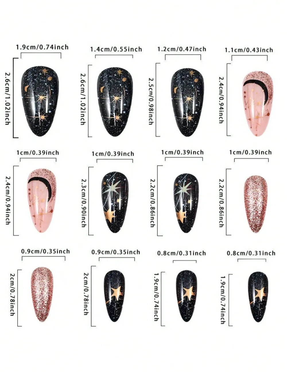 Nailhour 24pcs Medium Almond-Shaped Cosmic Starry Sky Gilded Press-On Nails