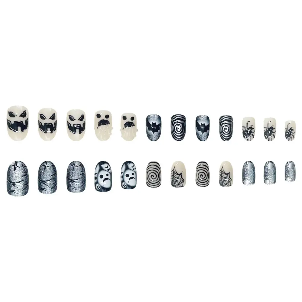 Nailhour 24Pcs Halloween 3D Short Oval Glitter Gothic Press On Nails
