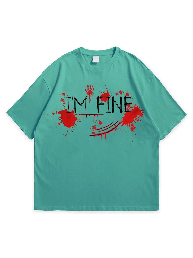 Men'S Halloween I'M FINE Daily Loose Round Neck  T-Shirt